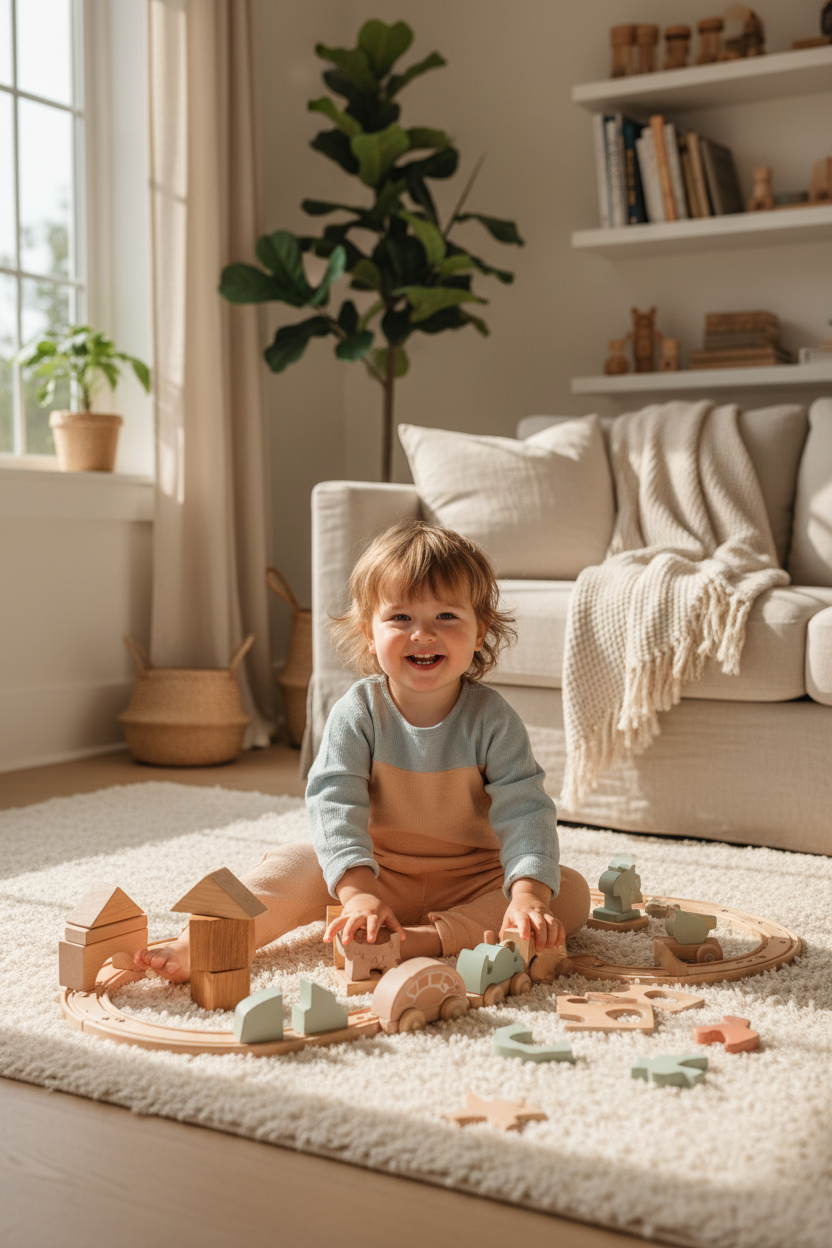 Enfant jouant avec des jouets en bois - version mobile